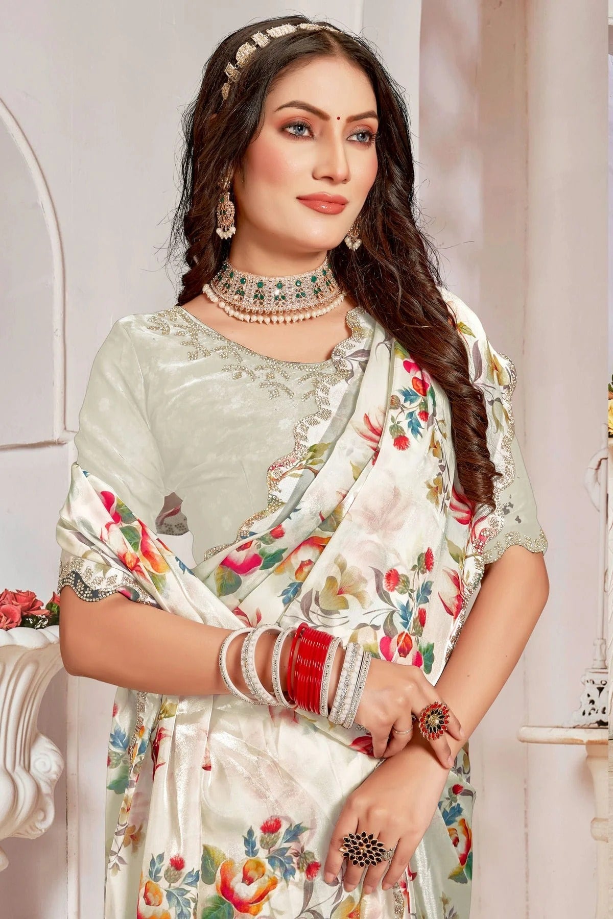 Cream Colour Organza Silk Designer Saree SD1121822 A