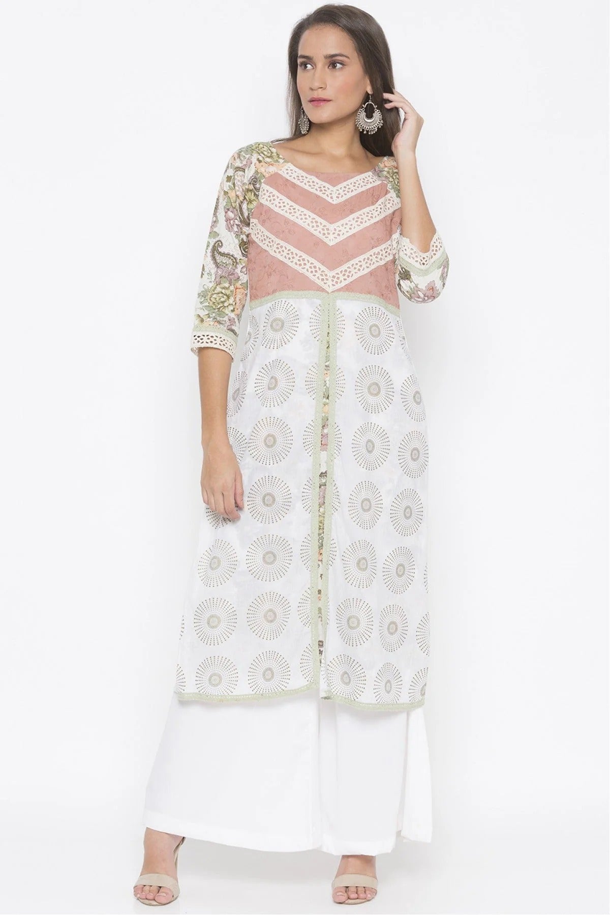 Cream Colour Plus Size Cotton Embroidery Kurta Set KR1070619