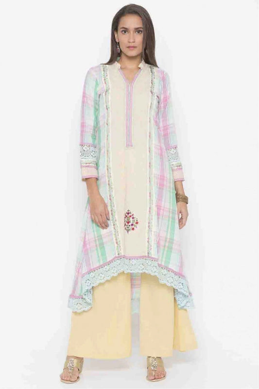 Cream Colour Plus Size Cotton Embroidery Kurti KR1070378