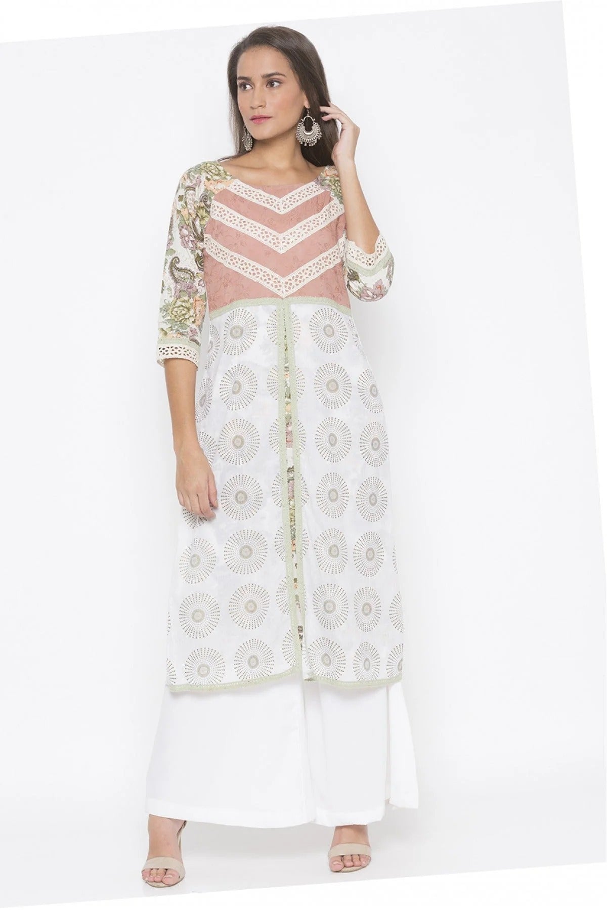 Cream Colour Plus Size Cotton Embroidery Kurti KR1070595
