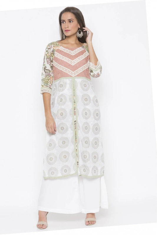 Cream Colour Plus Size Cotton Embroidery Kurti KR1070595