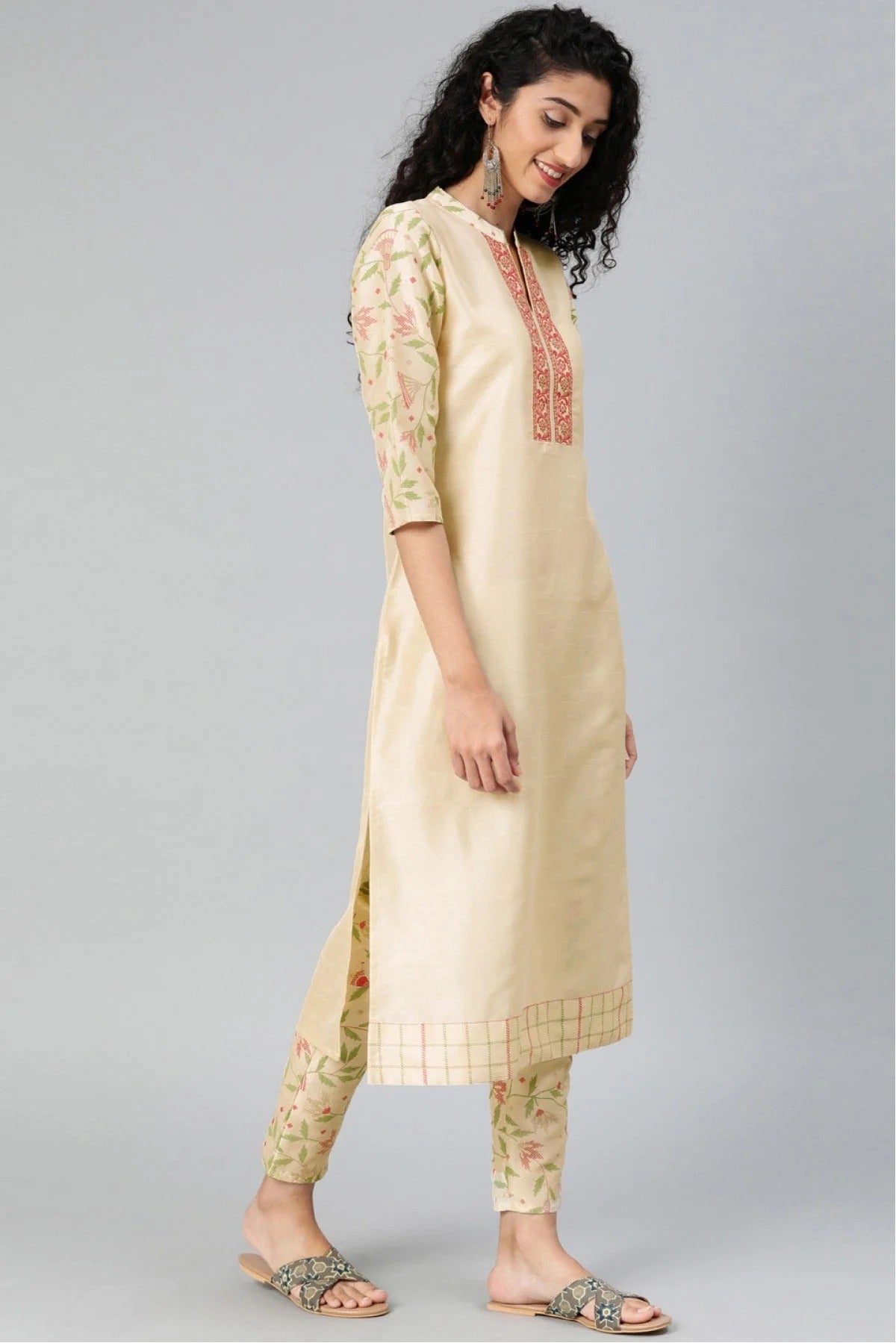 Cream Colour Plus Size Poly Silk Kurta Set KR1060131 A