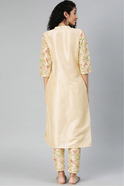 Cream Colour Plus Size Poly Silk Kurta Set KR1060131 B