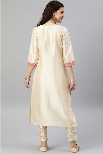 Cream Colour Plus Size Poly Silk Kurti KR1060192 B