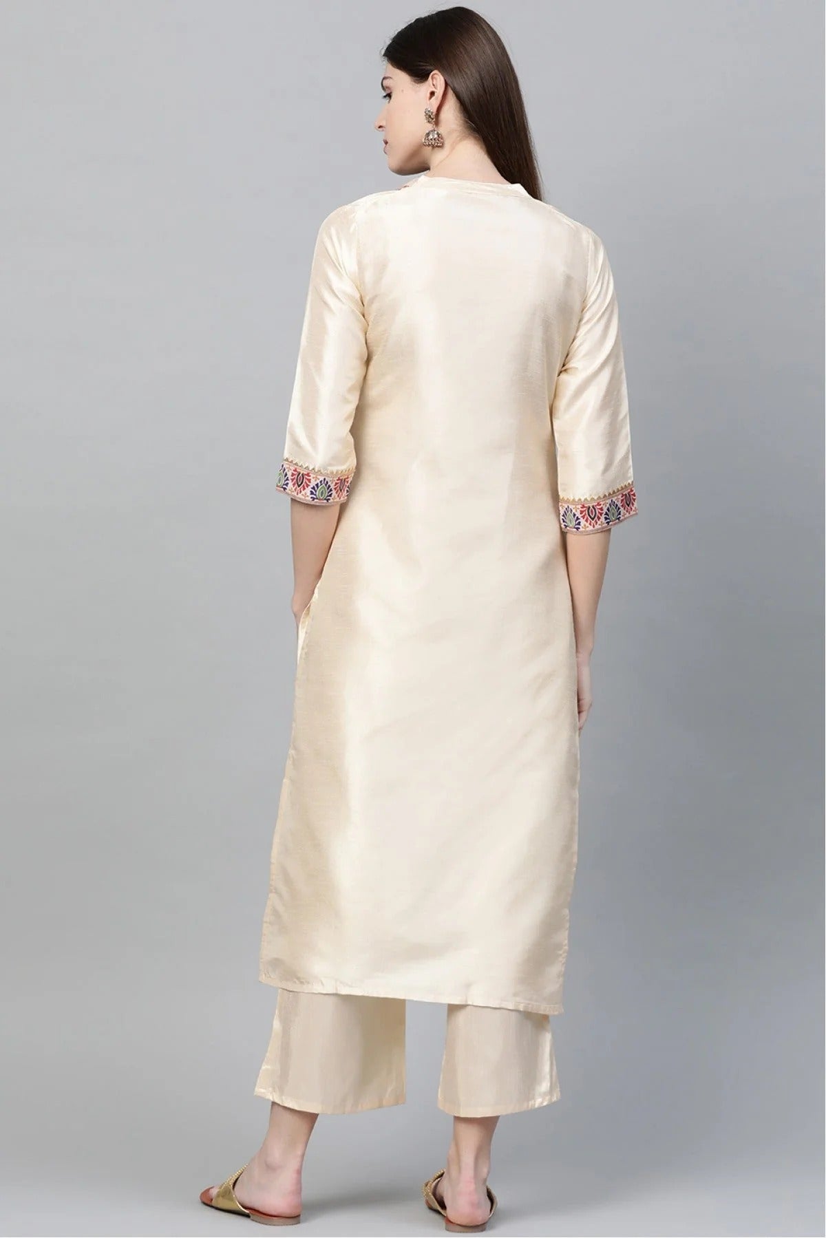Cream Colour Plus Size Poly Silk Straight Kurti KR1060221 B