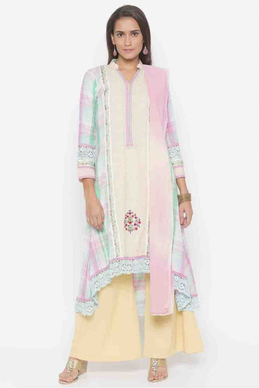 Cream Colour Plus Size Stitched Cotton Embroidery Palazzo Pant Suit BW1070221