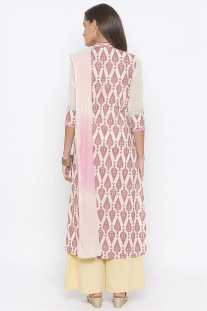 Cream Colour Plus Size Stitched Cotton Embroidery Palazzo Pant Suit BW1070271 A