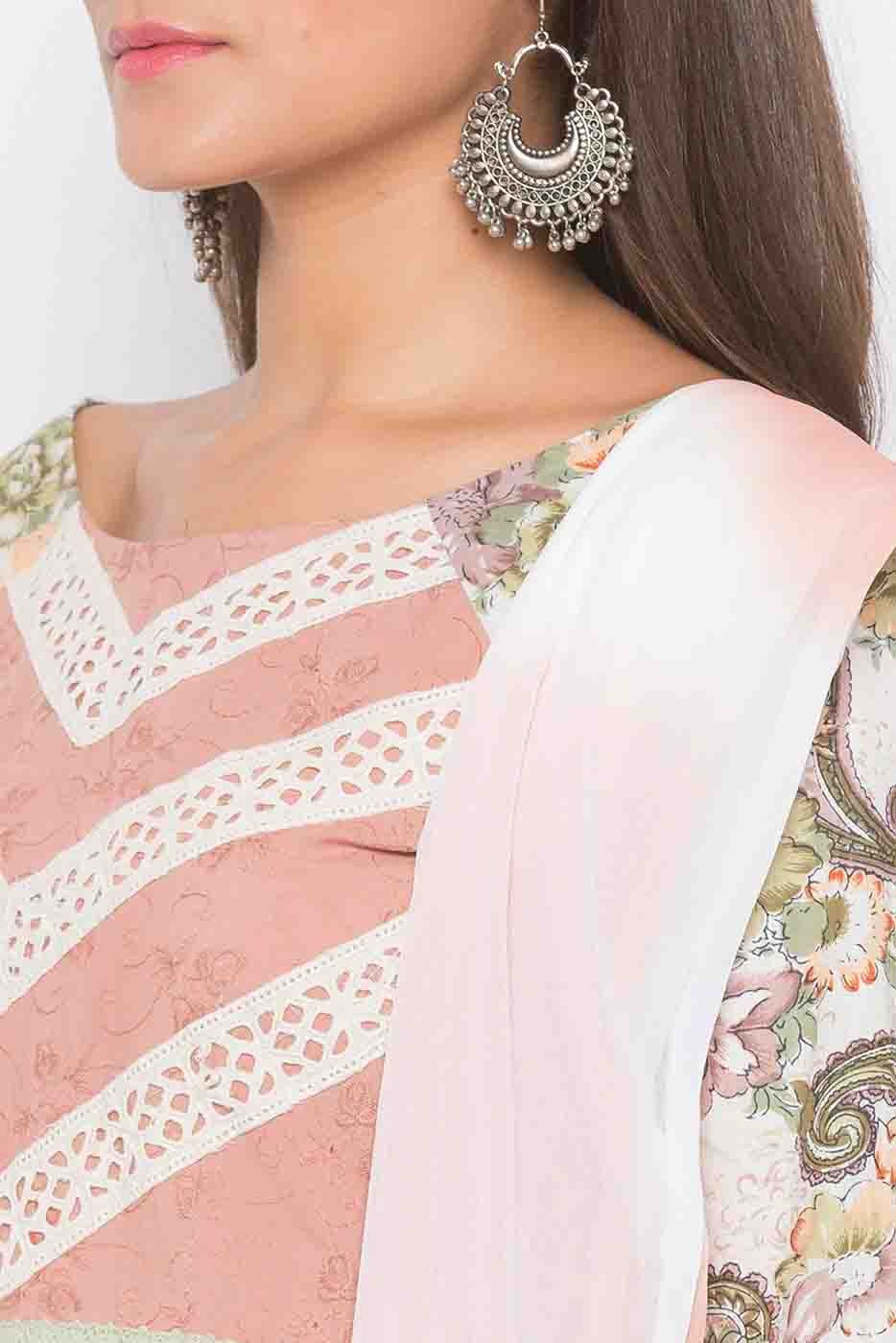 Cream Colour Plus Size Stitched Cotton Embroidery Palazzo Pant Suit BW1070291 B
