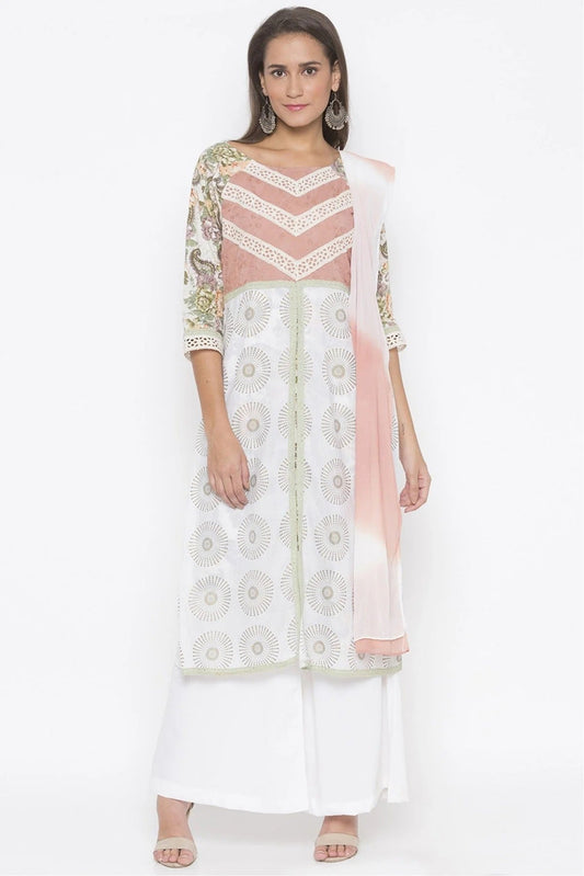 Cream Colour Plus Size Stitched Cotton Embroidery Palazzo Pant Suit BW1070291