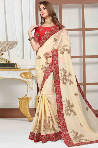 Cream Colour Pure Satin Designer Saree SD1120453