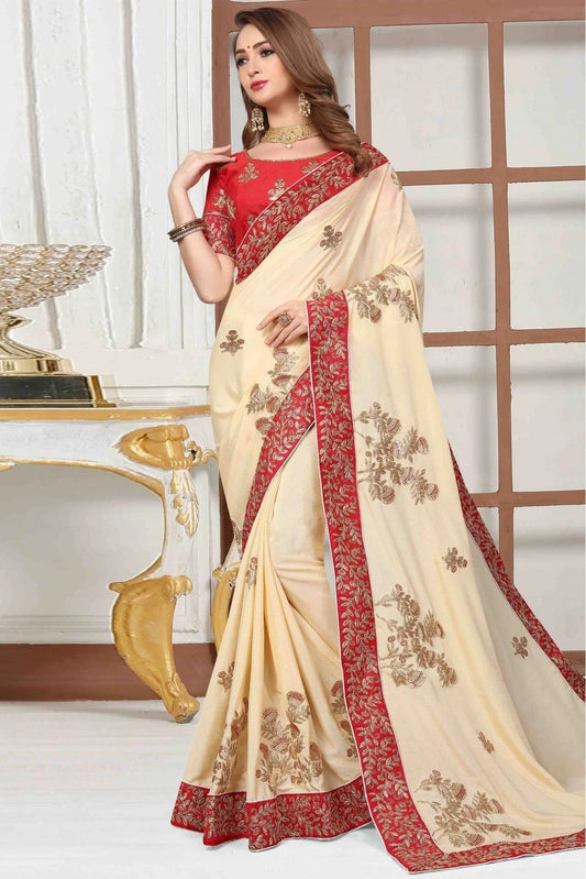 Cream Colour Pure Satin Designer Saree SD1120453