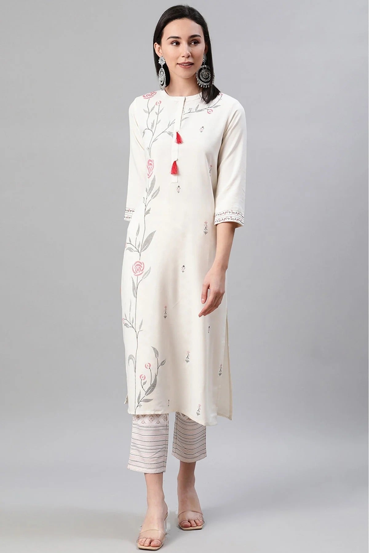 Cream Colour Rayon Foil Print Kurti KR1060272 A