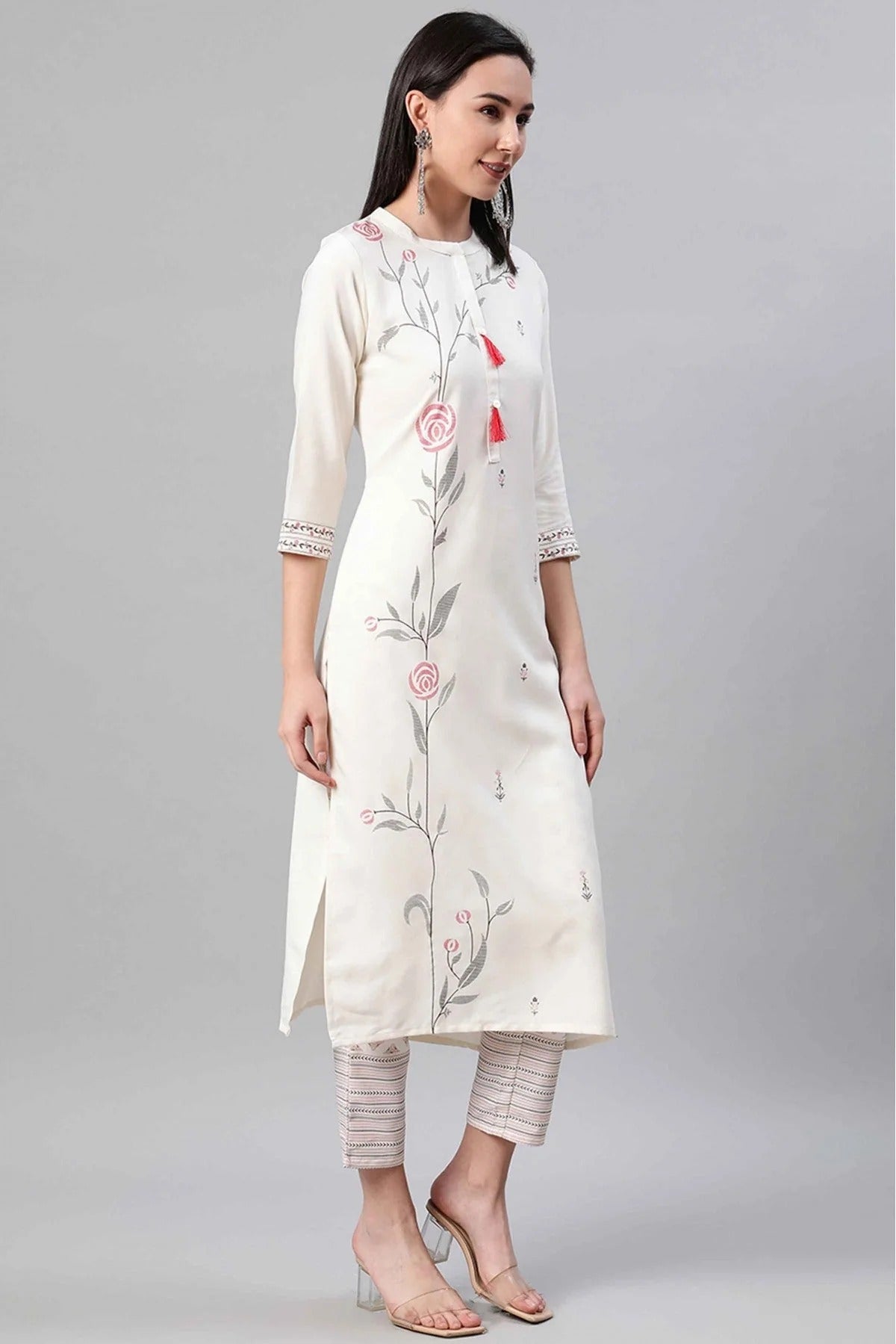 Cream Colour Rayon Foil Print Kurti KR1060272