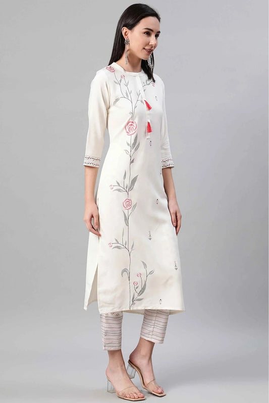 Cream Colour Rayon Foil Print Kurti KR1060272