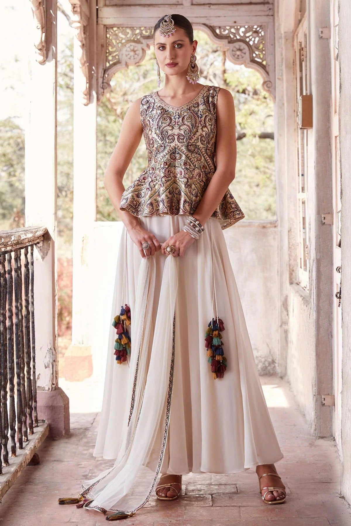 Cream Colour Satin Sharara Suit SS1140017