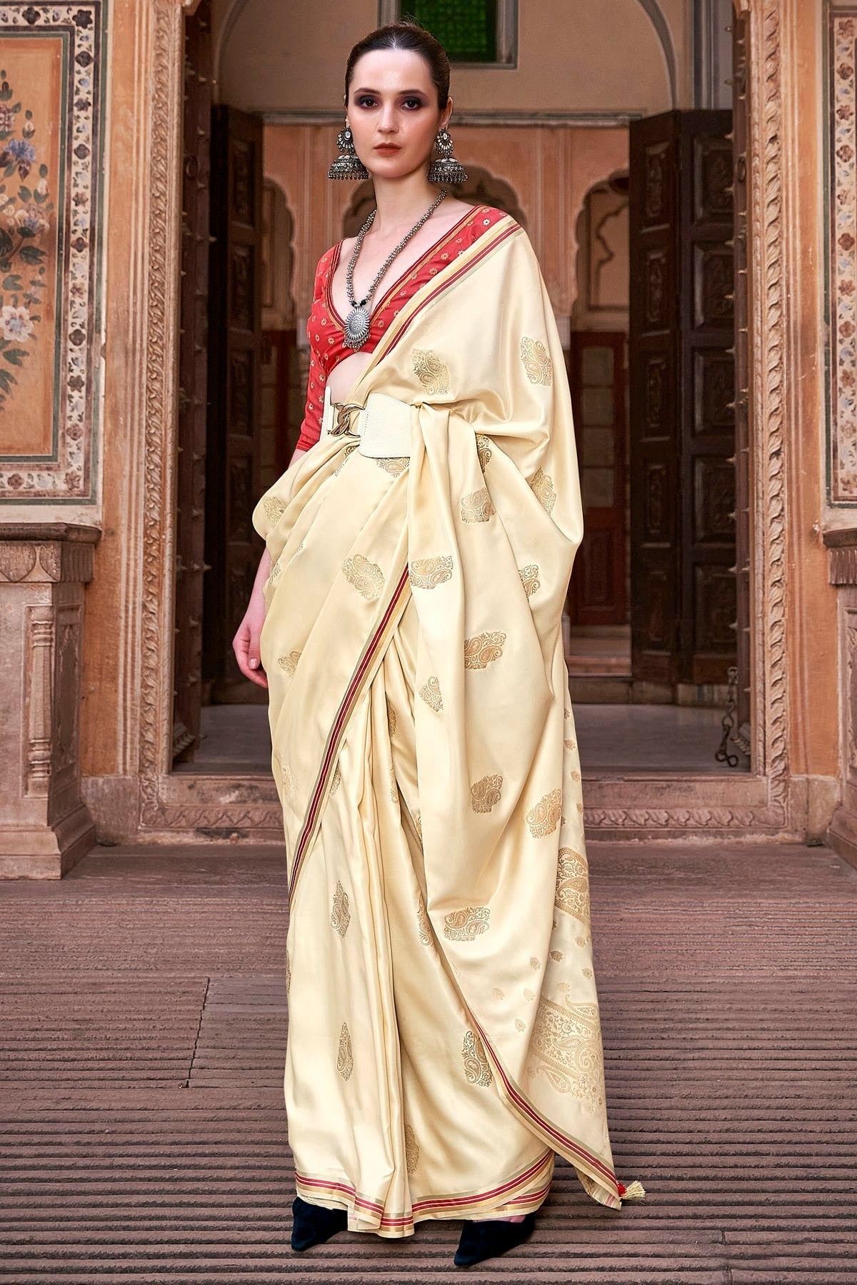 Cream Colour Satin Silk Saree SD1110189