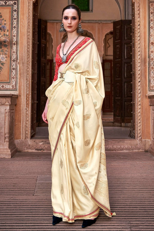 Cream Colour Satin Silk Saree SD1110189