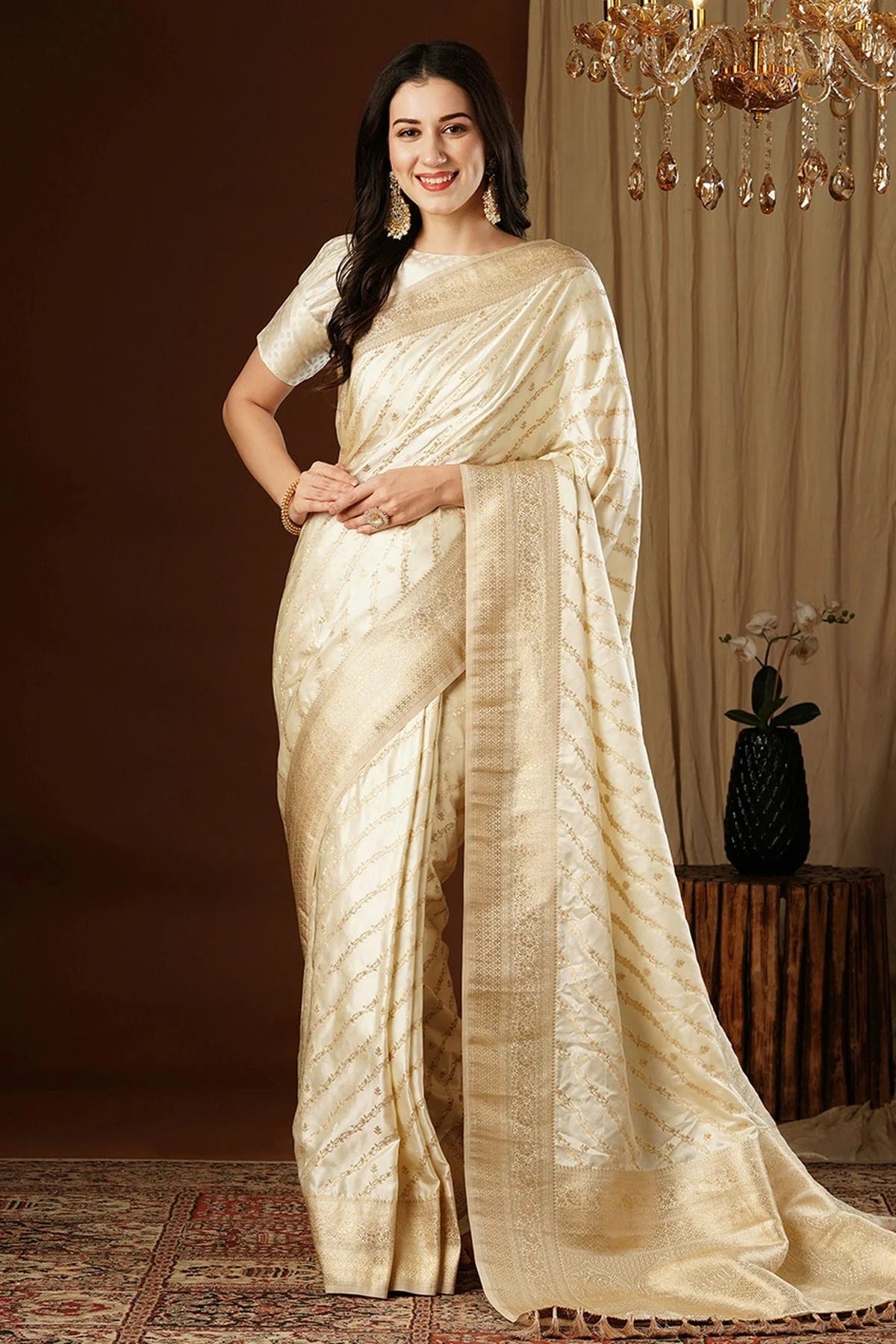 Cream Colour Satin Silk Traditional Saree SD1112141
