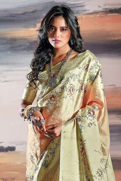 Cream Colour Satin Traditional Saree SD1290238 A