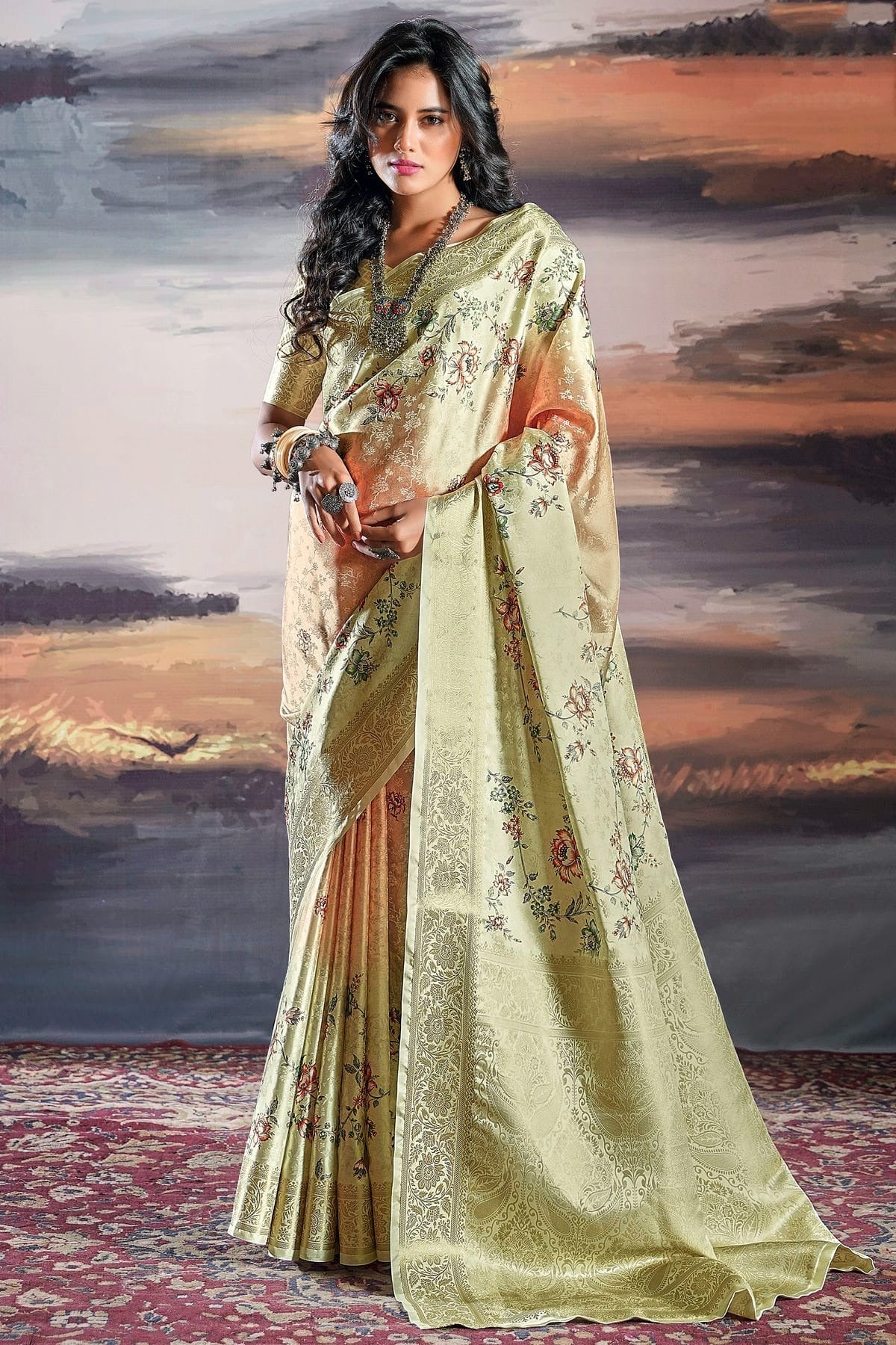 Cream Colour Satin Traditional Saree SD1290238