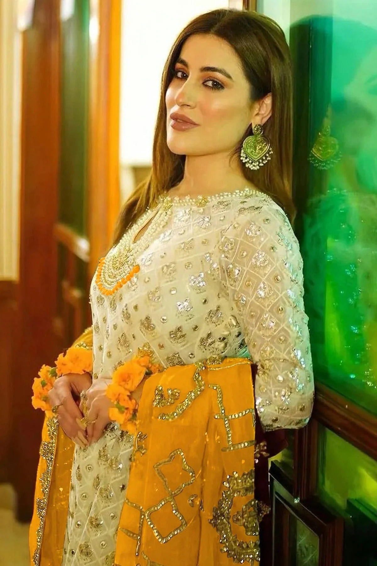 Cream Colour Semi Stitched Faux Georgette Pakistani Suit SM1140133 A