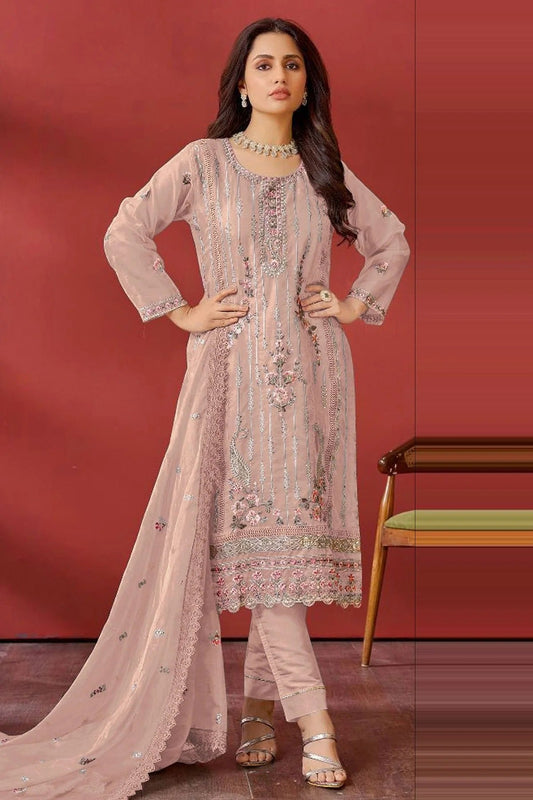 Cream Colour Semi Stitched Faux Georgette Pakistani Suit SM1140177