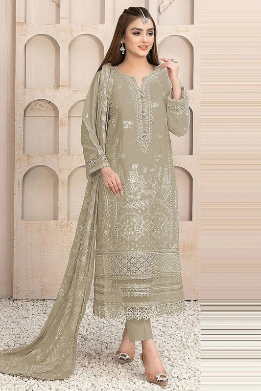 Cream Colour Semi Stitched Faux Georgette Pakistani Suit SM1140188
