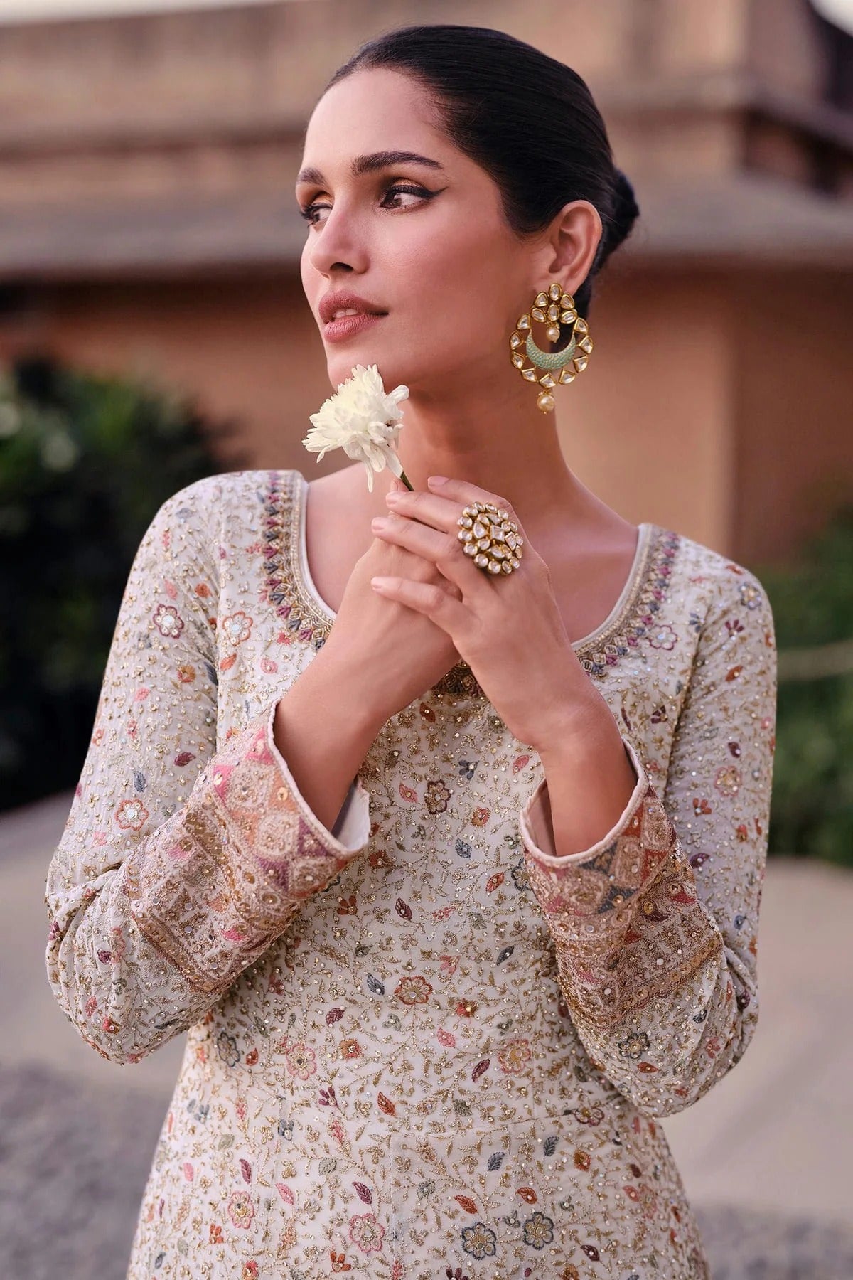 Cream Colour Semi Stitched Georgette Anarkali Suit SM1140260 A