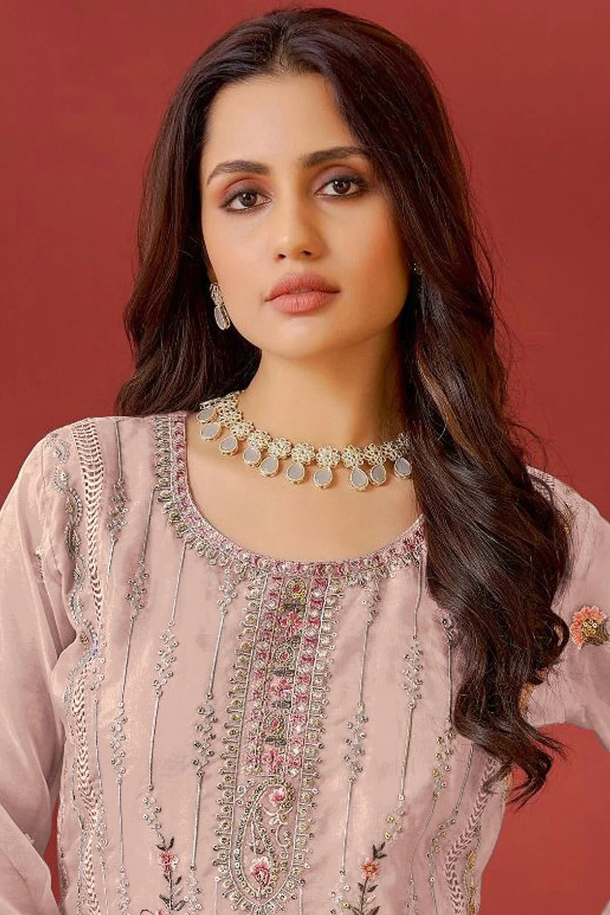Cream Colour Semi Stitched Organza Pakistani Suit SM1140173 A