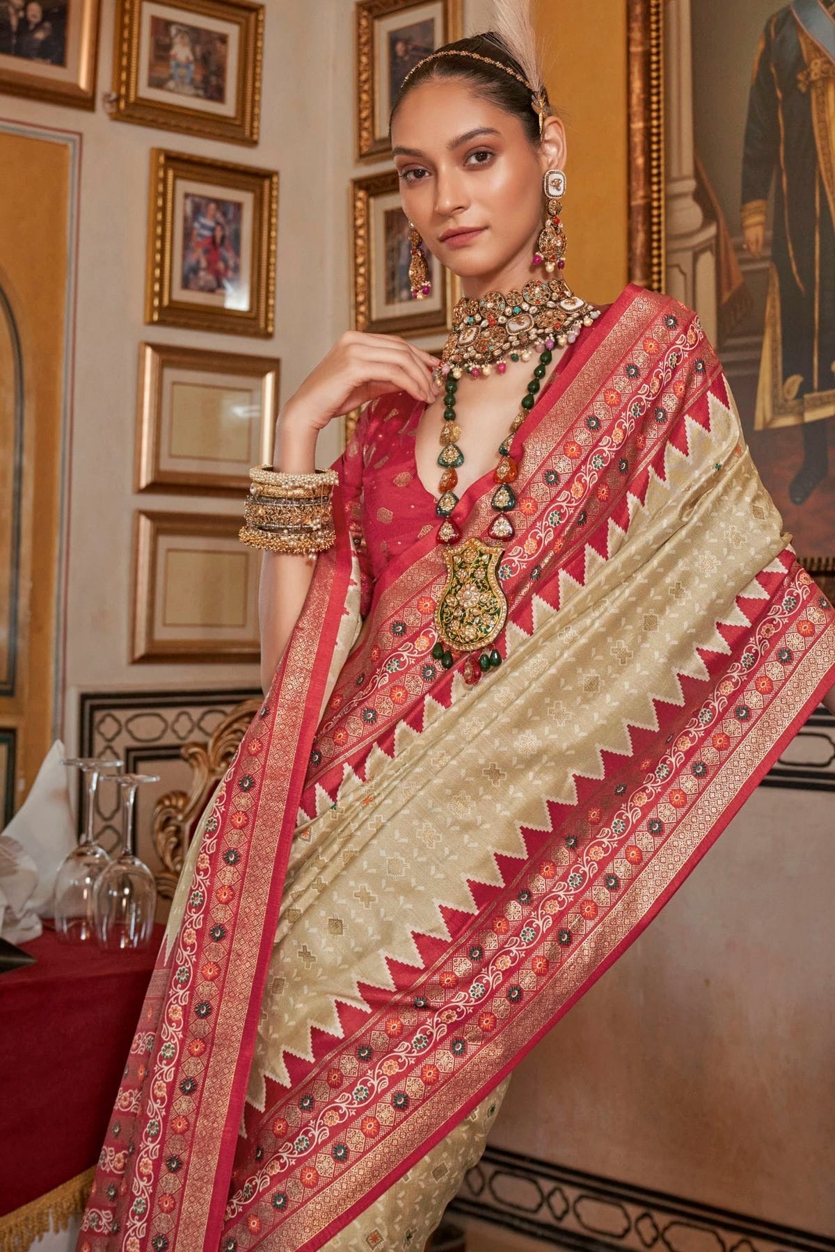 Cream Colour Sigma Silk Patola Print Saree SD1290059 A