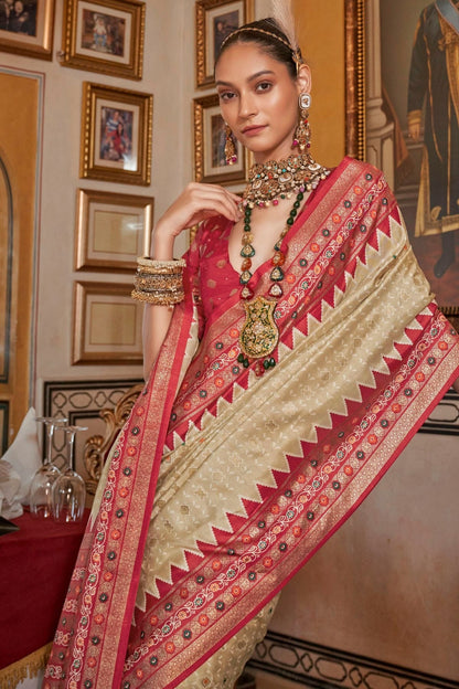Cream Colour Sigma Silk Patola Print Saree SD1290059 A