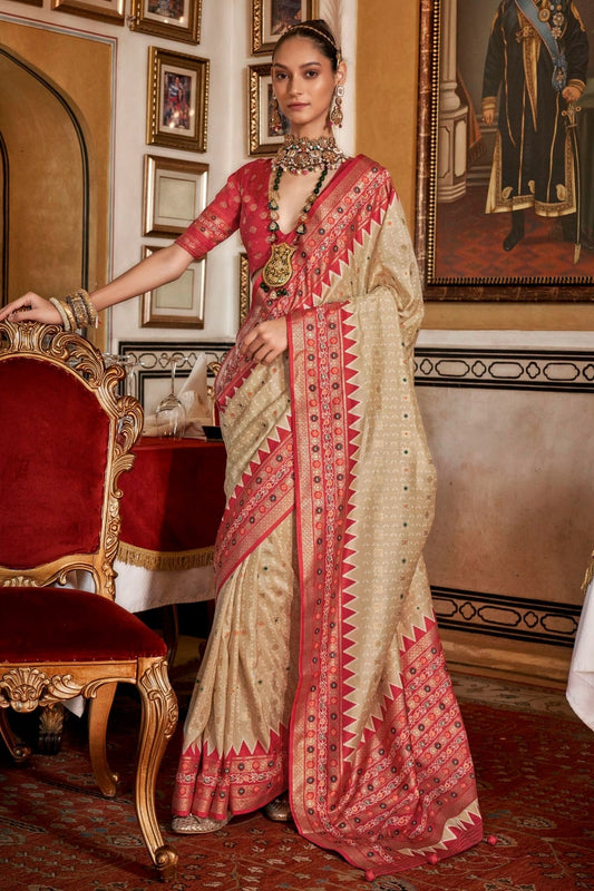 Cream Colour Sigma Silk Patola Print Saree SD1290059