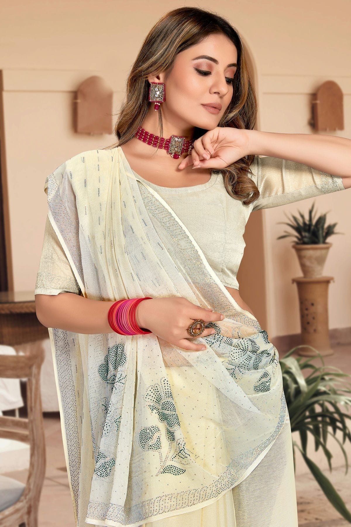 Cream Colour Silk Designer Saree LC1121452 A