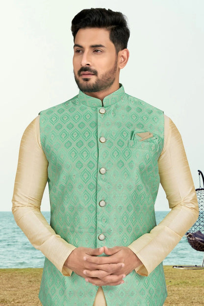 Cream Colour Silk Dhupion Jacket Kurta Pajama KP1040495 A