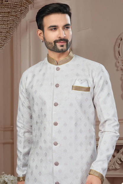 Cream Colour Silk Dupion Sherwani SH1040596 A