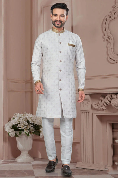 Cream Colour Silk Dupion Sherwani SH1040596
