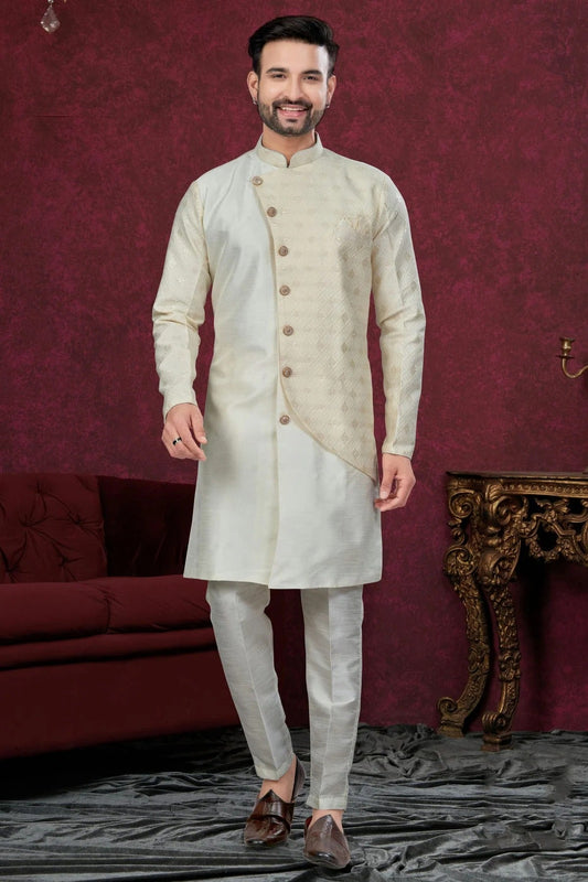 Cream Colour Silk Dupion Sherwani SH1040646
