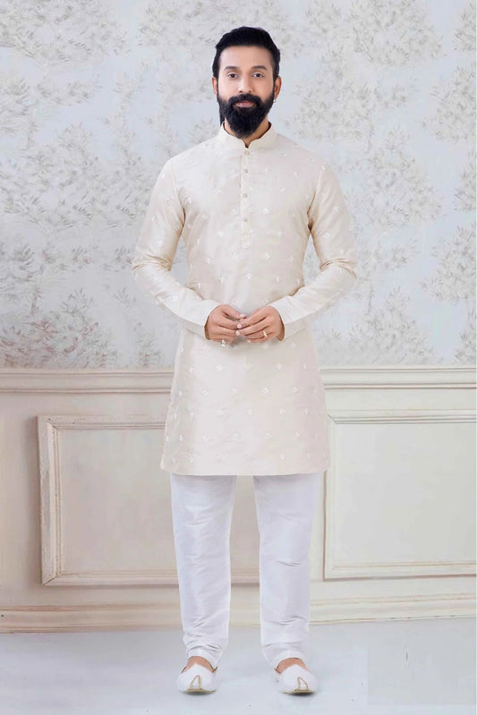Cream Colour Silk Festival Wear Kurta Pajama KP1130046
