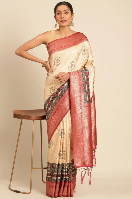 Cream Colour Silk Traditional Saree SD1102544