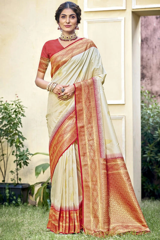 Cream Colour Silk Woven Work Traditional Saree SD1102770