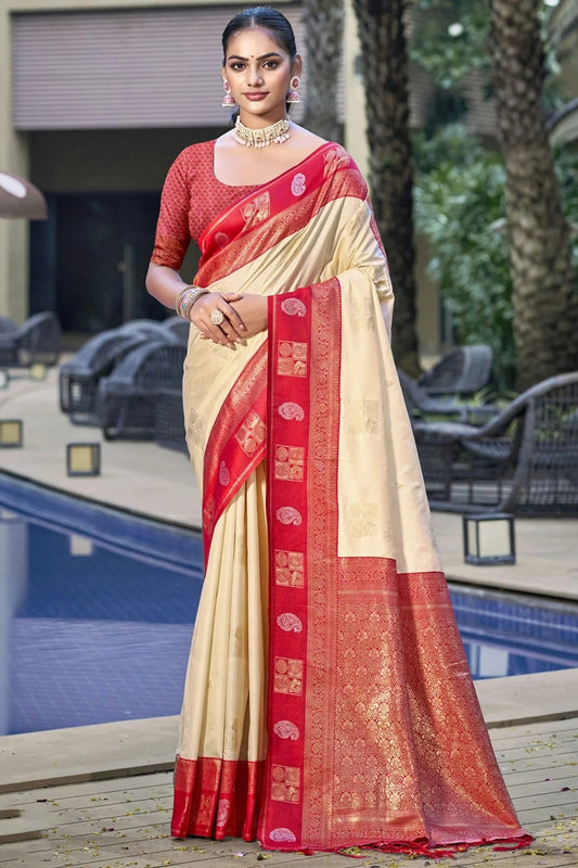Cream Colour Silk Woven Work Traditional Saree SD1102780