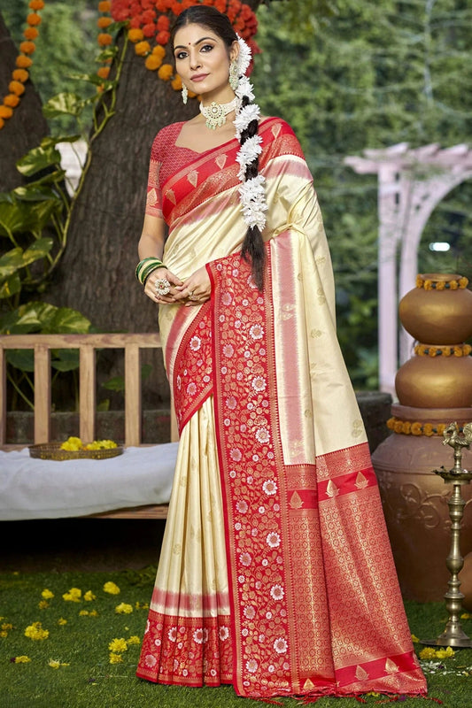 Cream Colour Silk Woven Work Traditional Saree SD1102789