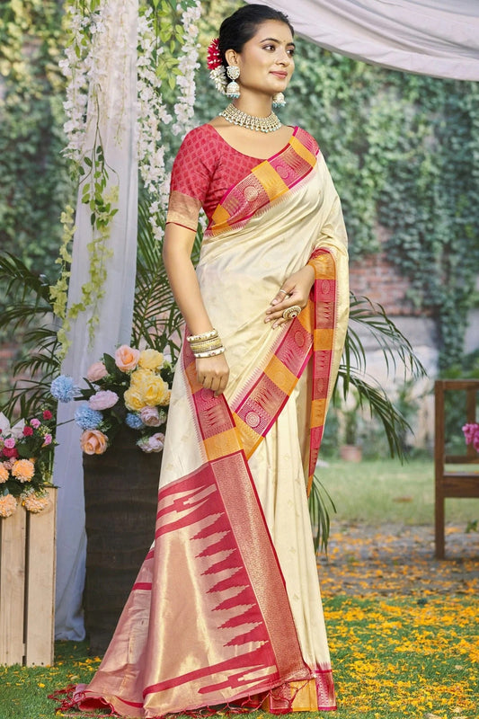 Cream Colour Silk Woven Work Traditional Saree SD1102791