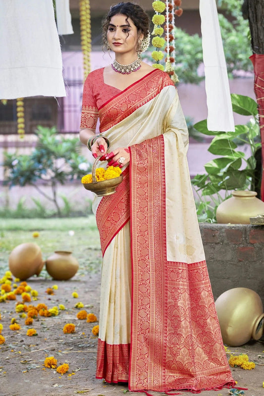 Cream Colour Silk Woven Work Traditional Saree SD1102810