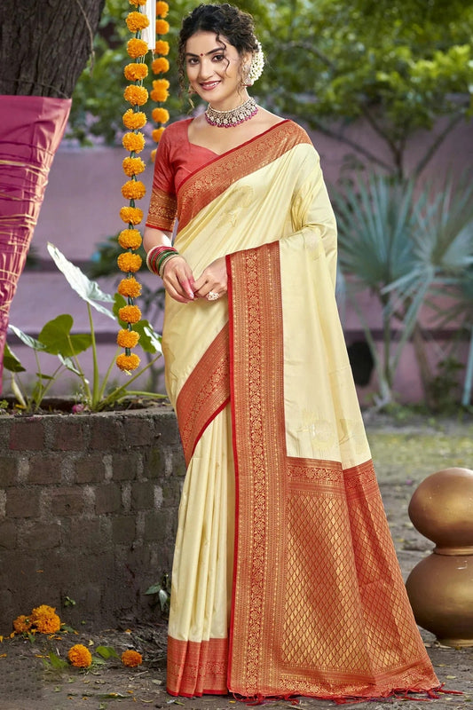 Cream Colour Silk Woven Work Traditional Saree SD1102842