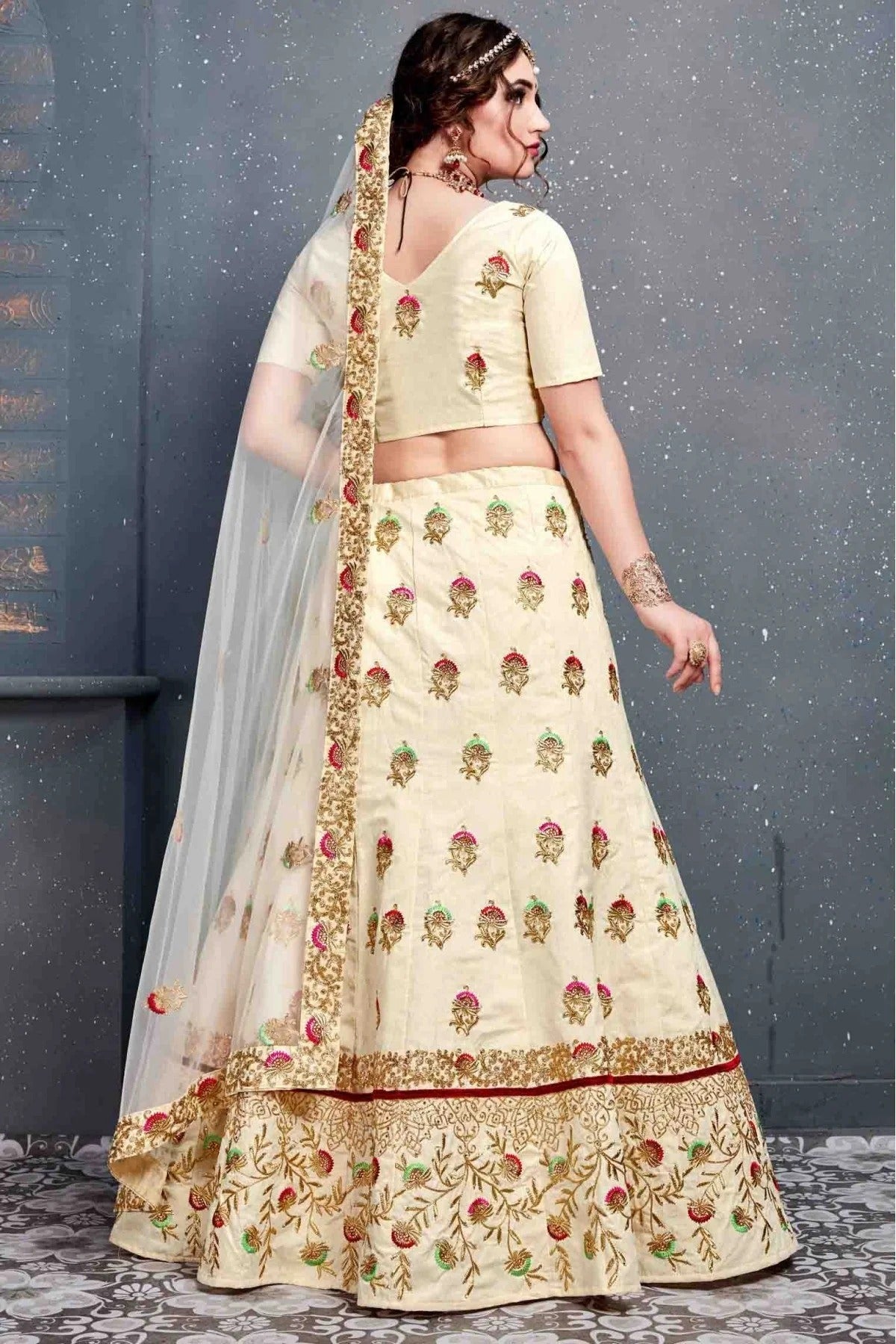 Cream Colour Slub Silk Lehenga Choli LC1010037 A