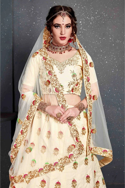Cream Colour Slub Silk Lehenga Choli LC1010037 B