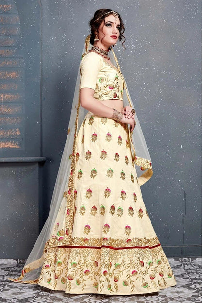 Cream Colour Slub Silk Lehenga Choli LC1010037 C