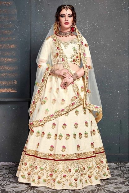 Cream Colour Slub Silk Lehenga Choli LC1010037