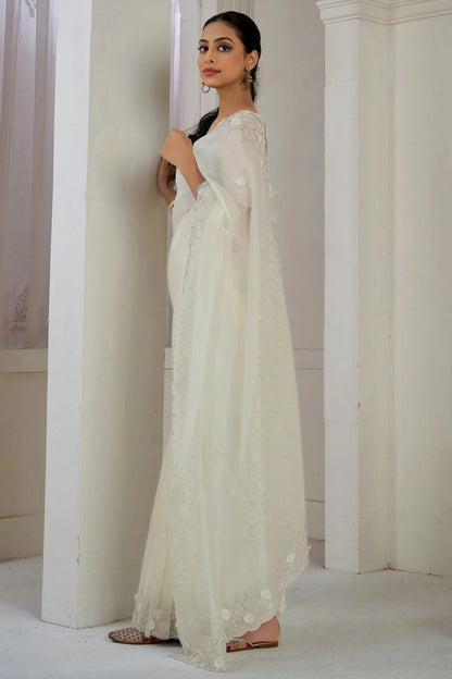 Cream Colour Soft Organza Designer Saree SD1121874 A